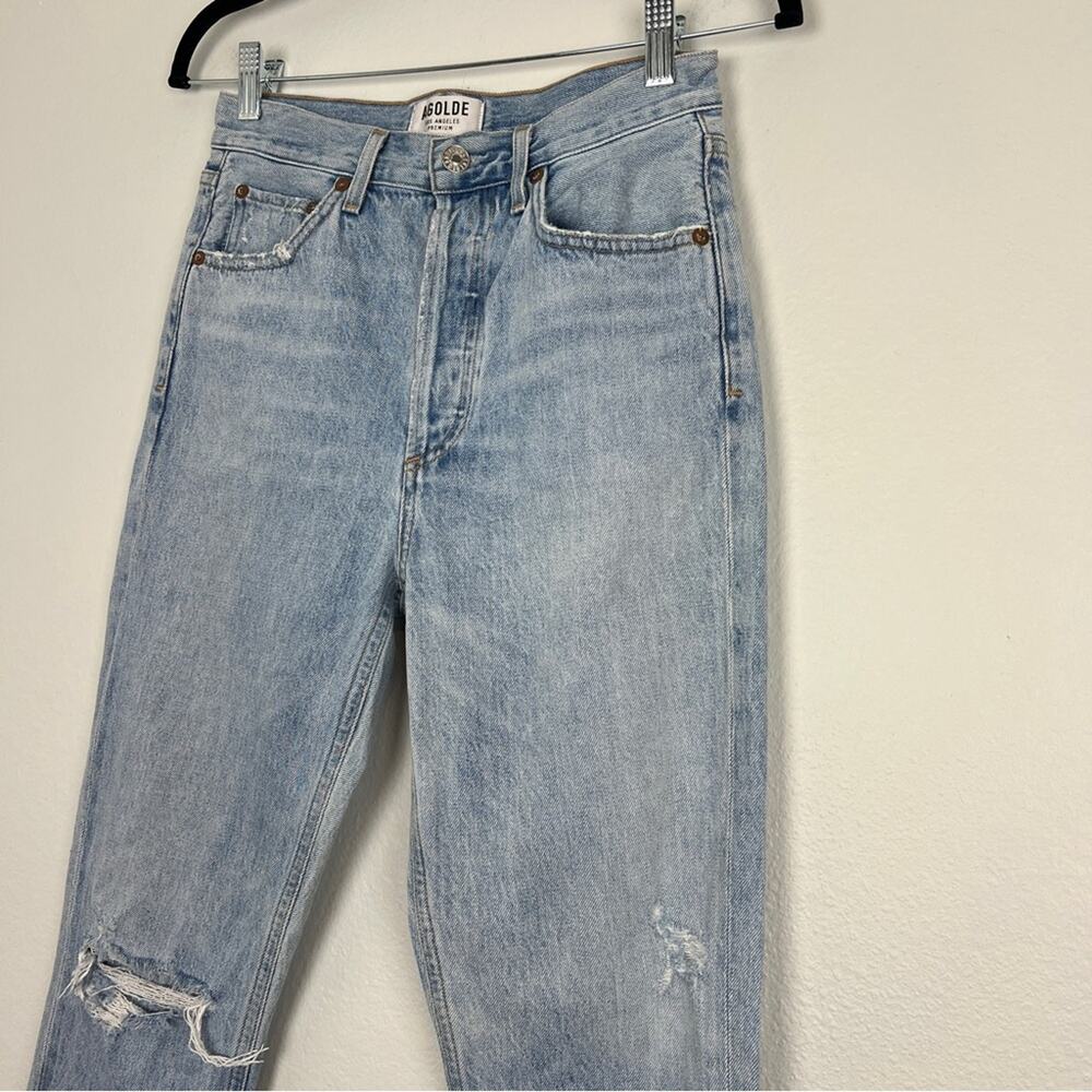 AGOLDE | Women’s Jeans Riley High Rise Straight Crop in Blitz Blue Distressed 26 - Picture 4 of 10